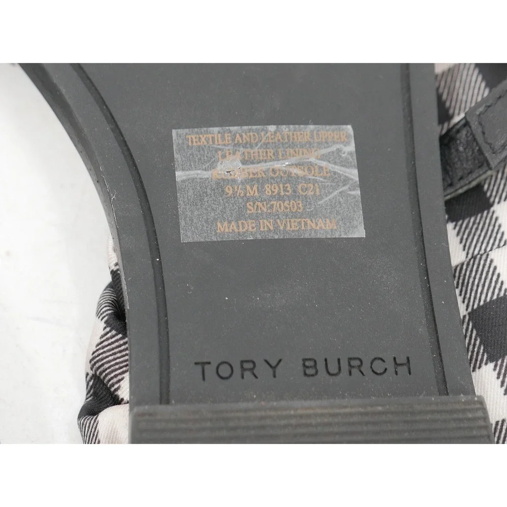 Tory Burch Selby Scarf Flat Toe Ring Sandals Black Gingham Women's Size 9.5